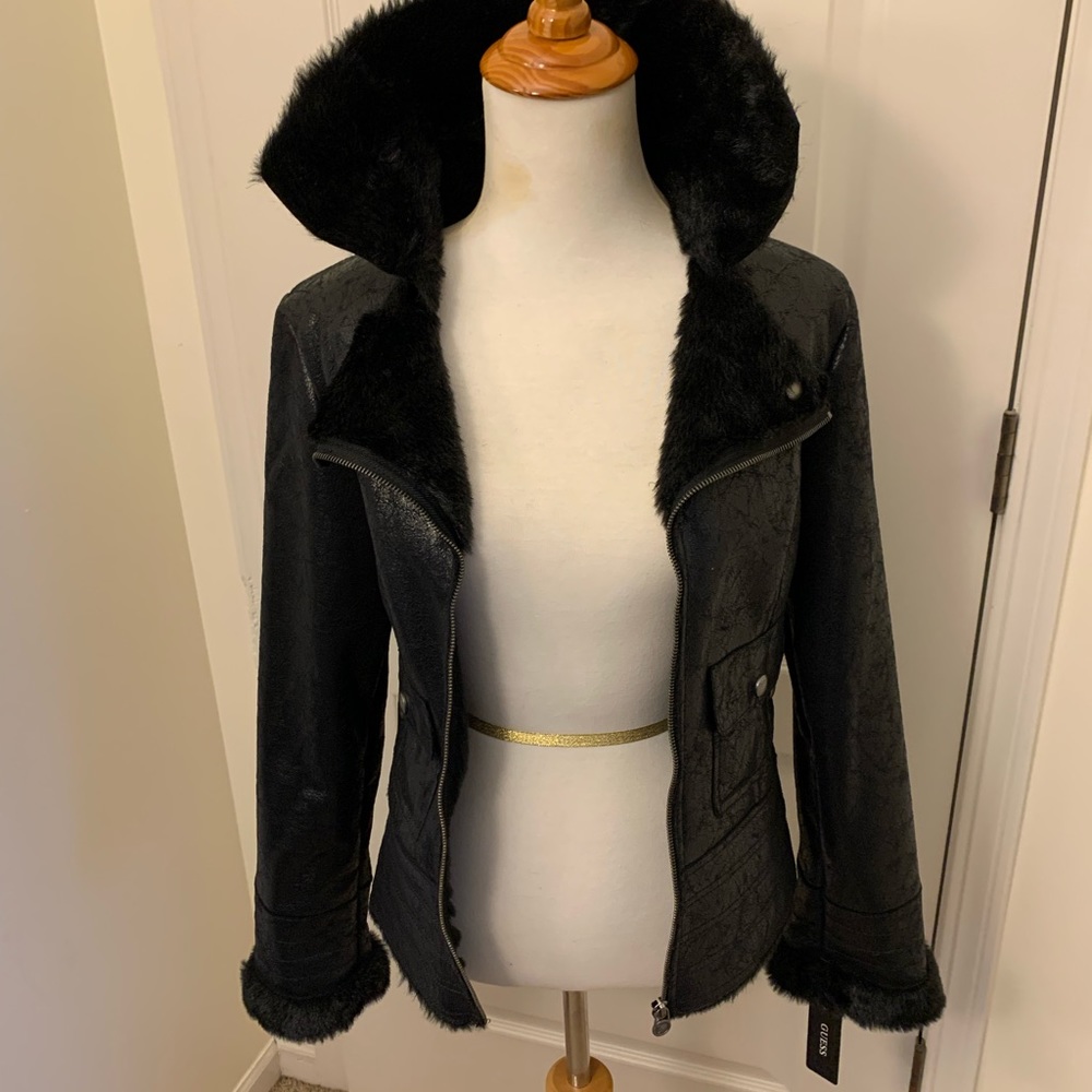 Guess fur lined jacket with fur sleeves
